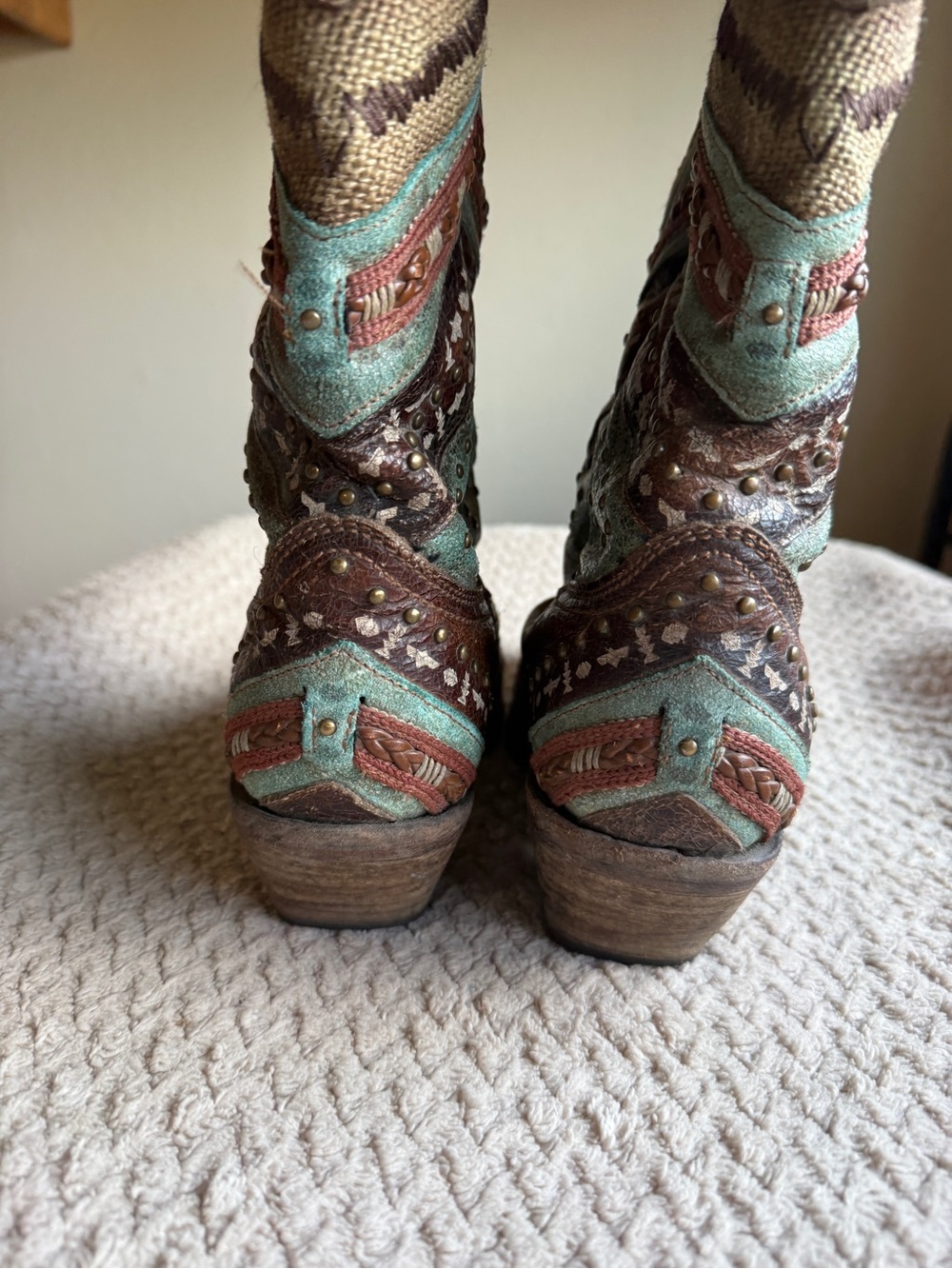 Women’s Multicolor Lace-Up Western Boots - Brown & Aqua - Picture 3 of 5